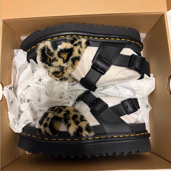 Dr. Martens Black and Leopard Print Platform Sandals - Picture 2 of 3